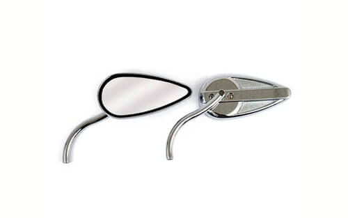 RETRO TEARDROP MIRROR SET. CHROME, RADII ROUND STEM
